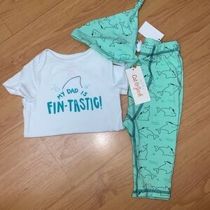 Cat & Jack Shark Print Baby Outfit. 6-9 Months. NWT.